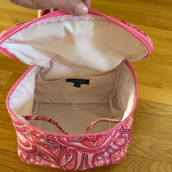 Lauren Ralph Lauren Cosmetic Case Travel Case Train Case Pink Paisley - Picture 5 of 15